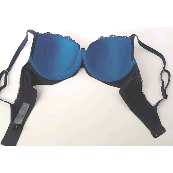 Frederick’s of Hollywood Bra Size 36C Black and Teal Lace Balconette Underwired - Picture 3 of 9